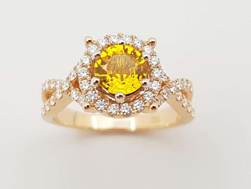 JR0106O - Yellow Sapphire & Diamond Ring Set in 18 Karat Rose Gold Setting