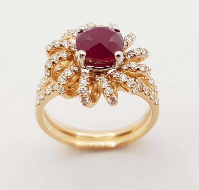 SJ2489 - Certified Burmese Pigeon's Blood Ruby with Diamond Ring Set in 18K Rose Gold
