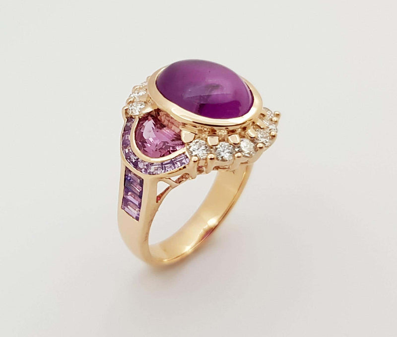 SJ2386 - GIA Certified Star Ruby, Pink Sapphire, Purple Sapphire Ring in 18K Rose Gold