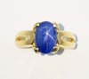 JR0149O - Blue Star Sapphire & Diamond Ring Set in 18 Karat Gold Setting