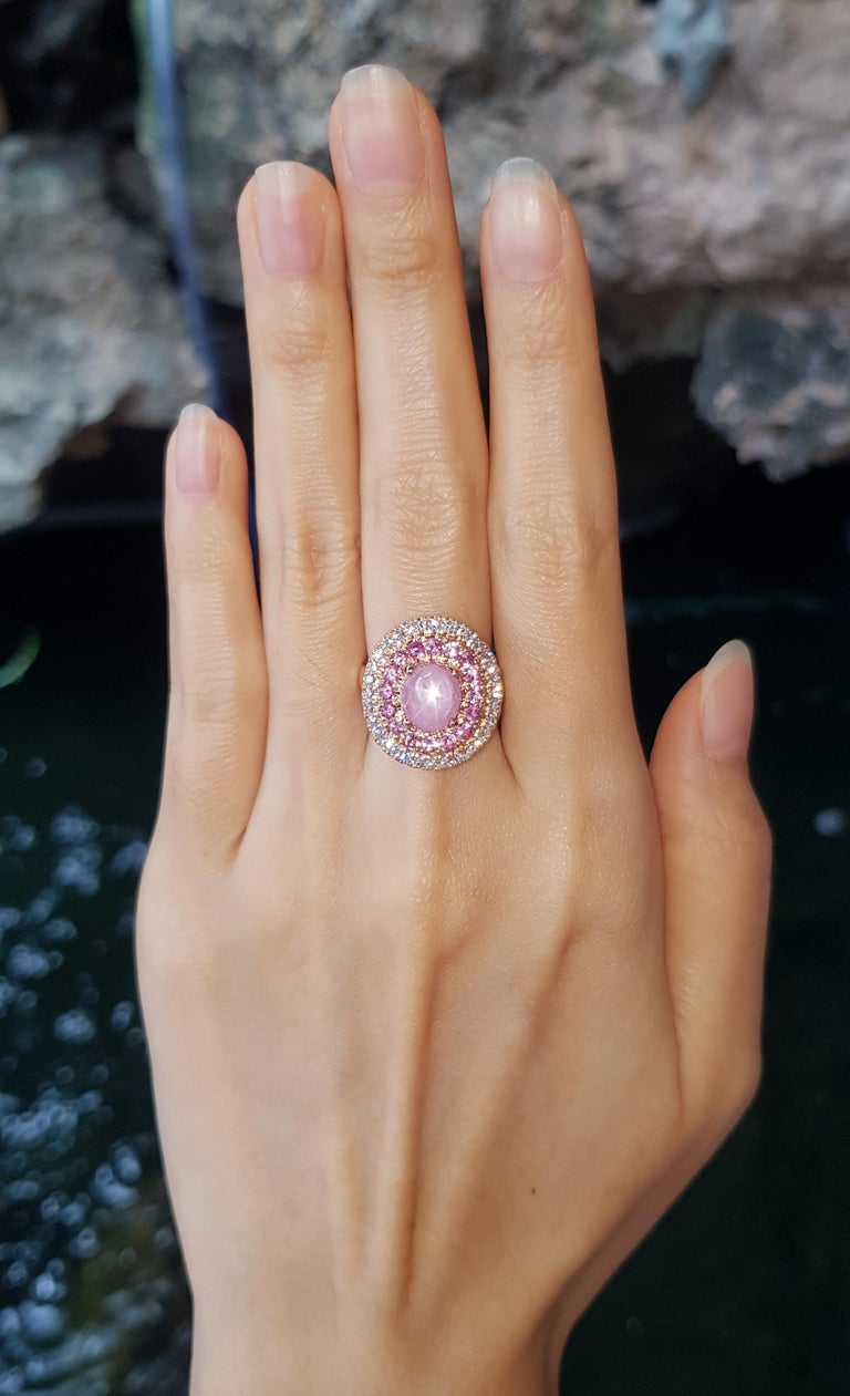 SJ3137 - Pink Star Sapphire, Pink Sapphire and Diamond Ring Set in 18 Karat Rose Gold