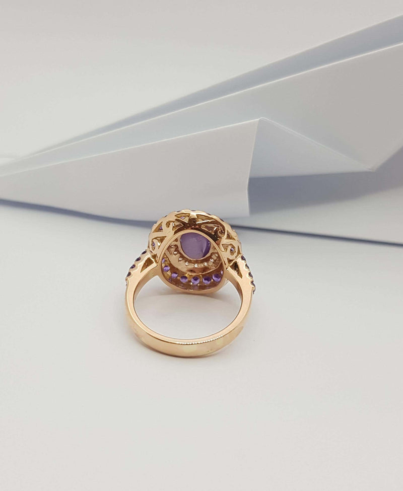 JR0148O - Purple Star Sapphire, Purple Sapphire & Diamond Ring in 18 Karat Rose Gold