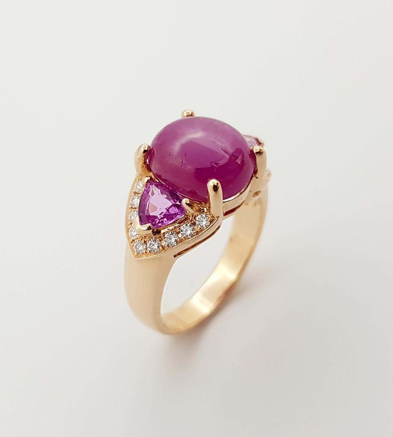 SJ2477 - Star Ruby, Pink Sapphire and Diamond Ring Set in 18 Karat Rose Gold Settings