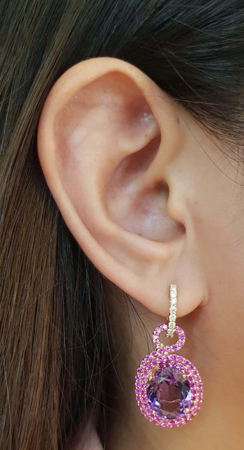 SJ3243 - Amethyst, Pink Sapphire and Diamond Earrings Set in 18 Karat Gold Settings