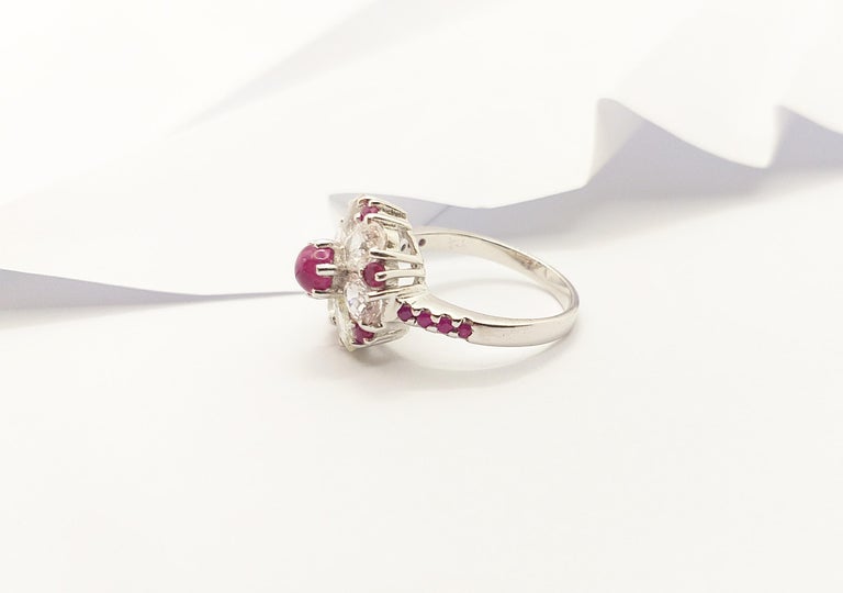 SJ3025 - Cabochon Ruby , Ruby and White Sapphire Ring set in Silver Settings