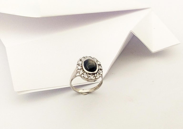 SRTE661C - Black Star Sapphire & Cubic Zirconia Ring set in Silver Settings