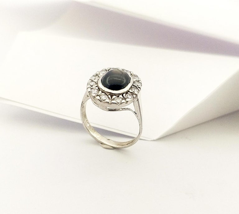 SRTE661C - Black Star Sapphire & Cubic Zirconia Ring set in Silver Settings