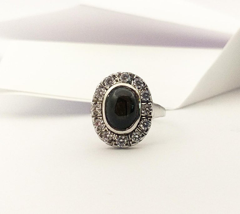 SRTE661C - Black Star Sapphire & Cubic Zirconia Ring set in Silver Settings