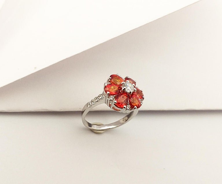 SRTE5546 - Orange Sapphire & Cubic Zirconia Ring set in Silver Settings