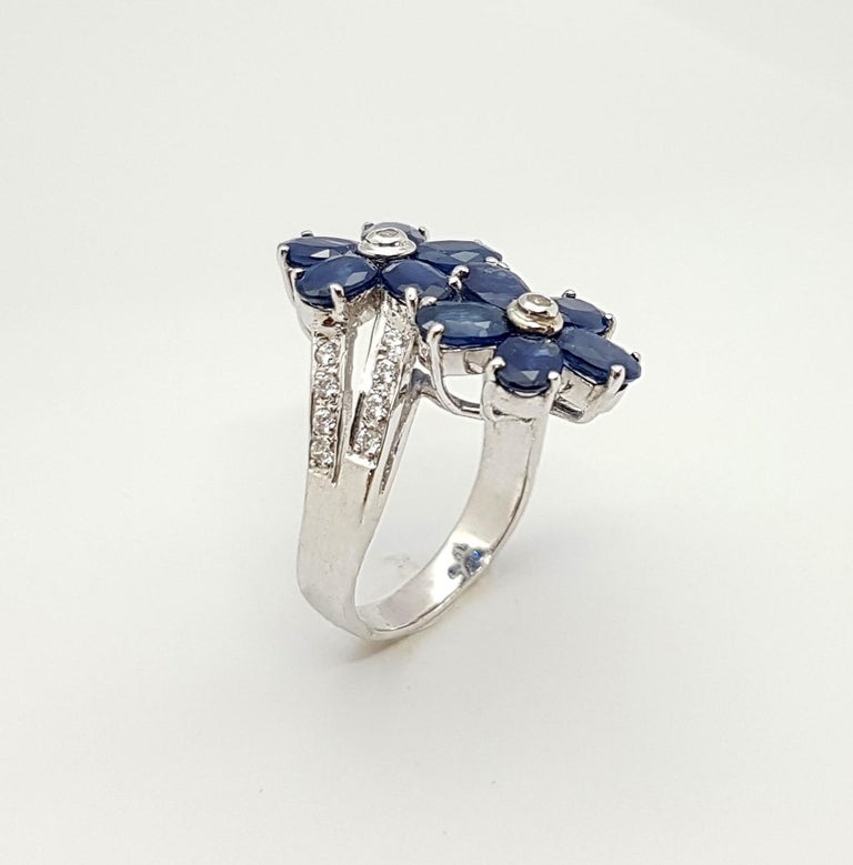 SJ3047 - Blue Sapphire with Cubic Zirconia Ring set in Silver Settings