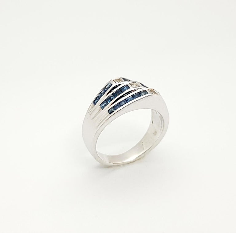 SJ6043 - Blue Sapphire with Cubic Zirconia Ring set in Silver Settings