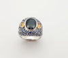 SJ3083 - Black Sapphire, Blue Sapphire, Yellow Sapphire Ring et in Silver Settings