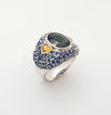 SJ3083 - Black Sapphire, Blue Sapphire, Yellow Sapphire Ring et in Silver Settings