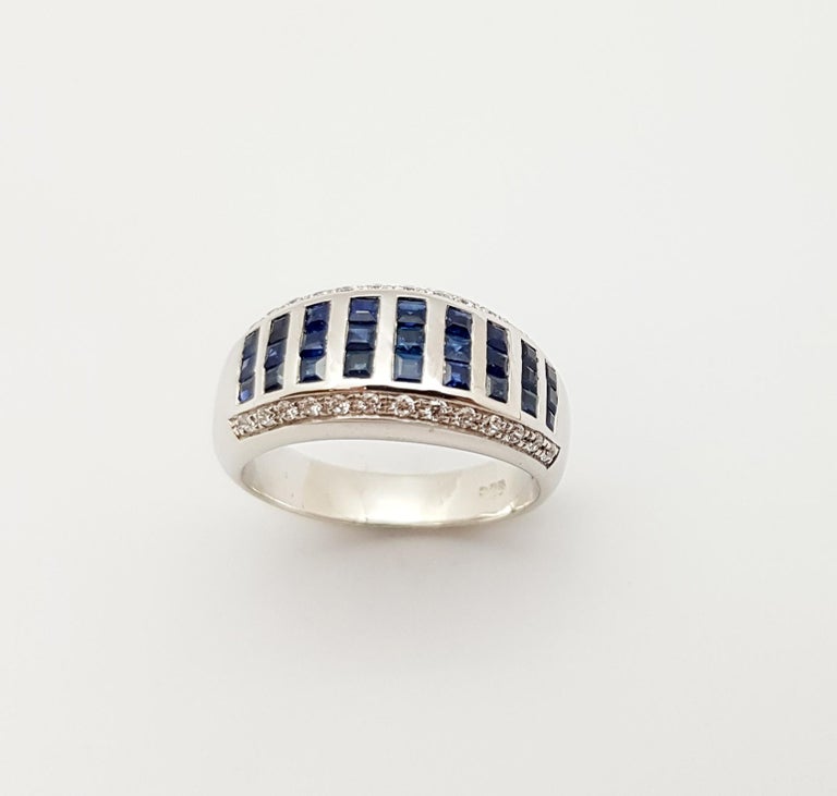 SJ3055 - Blue Sapphire with Cubic Zirconia Ring set in Silver Settings