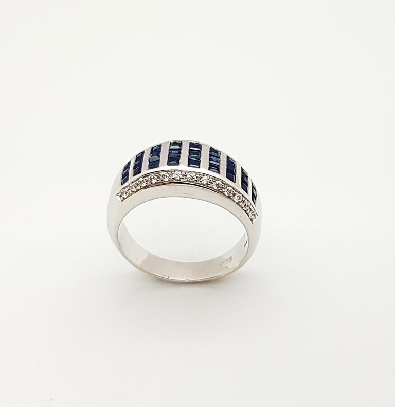 SJ3055 - Blue Sapphire with Cubic Zirconia Ring set in Silver Settings