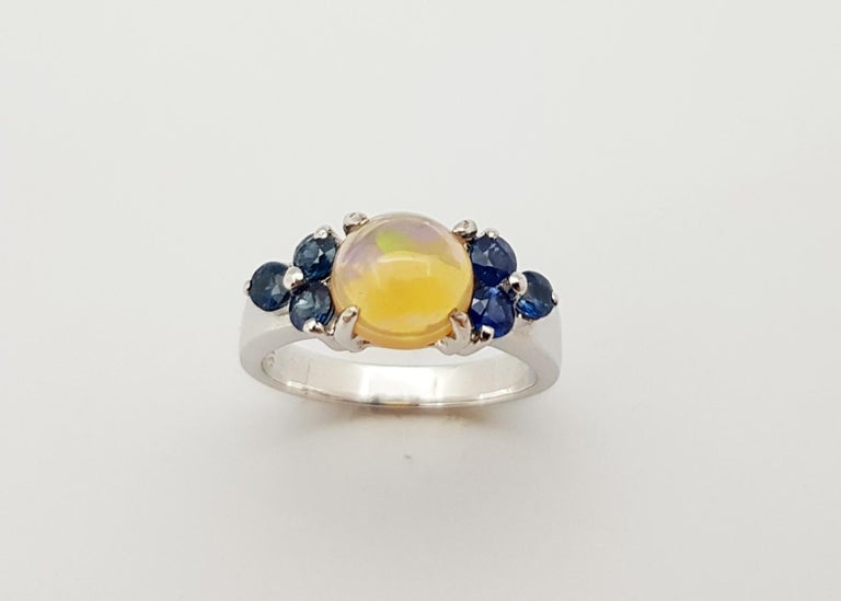 SJ3096 - Opal with Blue Sapphire Ring set in Silver Settings