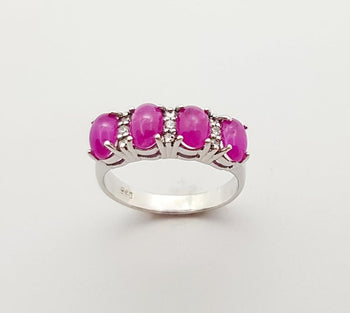 SJ2865 - Cabochon Ruby with Cubic Zirconia Ring set in Silver Settings