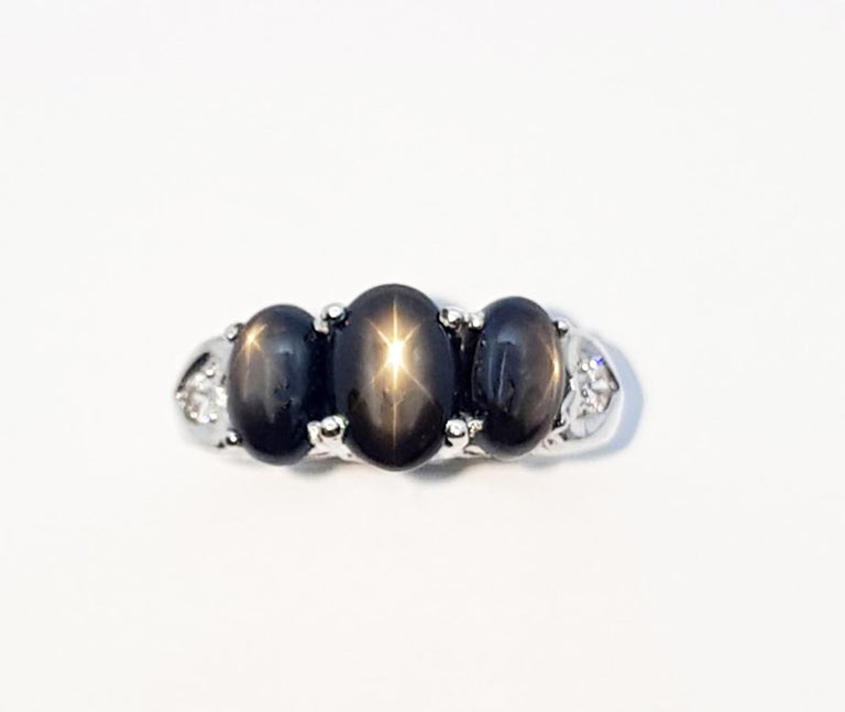 SJ3103 - Black Star Sapphire with Cubic Zirconia Ring set in Silver Settings