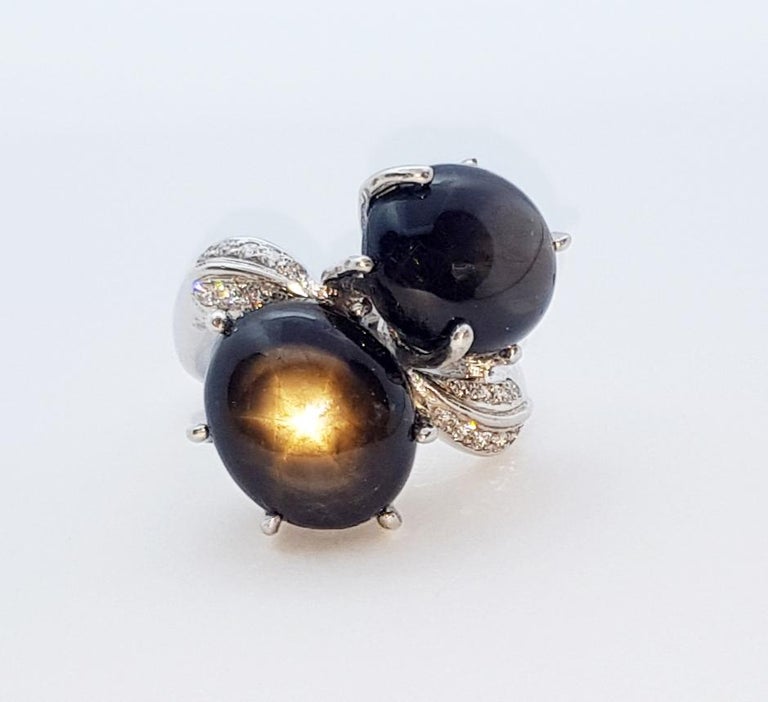 SJ3063 - Black Star Sapphire & Cubic Zirconia Ring set in Silver Settings