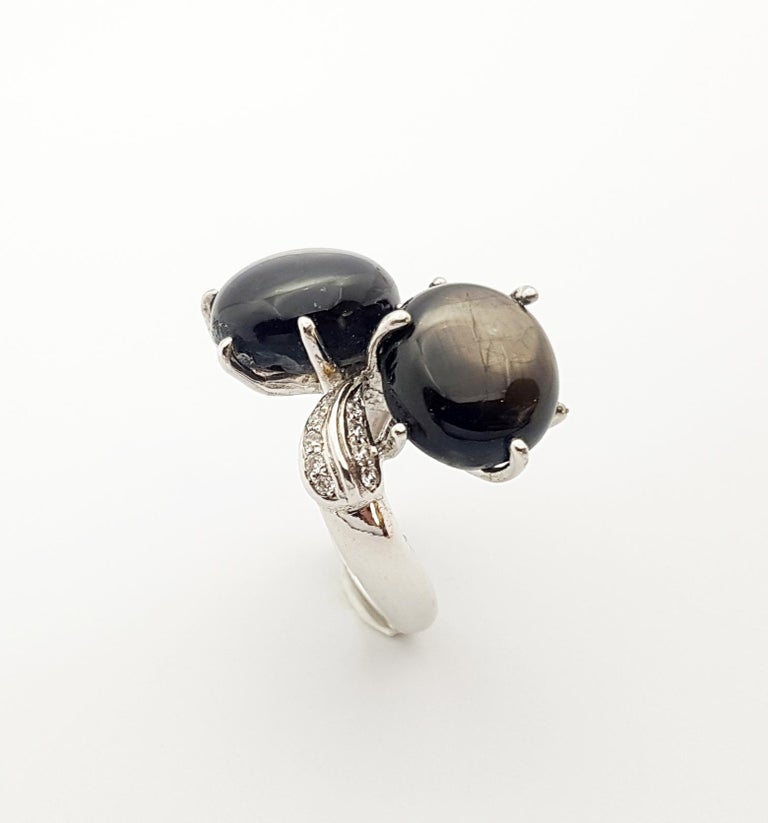 SJ3063 - Black Star Sapphire & Cubic Zirconia Ring set in Silver Settings