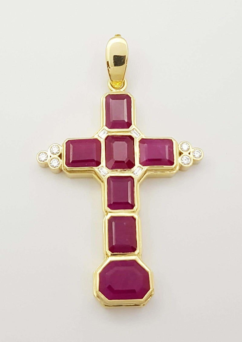 SJ2280 - Ruby with Diamond Cross Pendant Set in 18 Karat Gold Settings