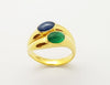 SJ2987 - Cabochon Blue Sapphire and Cabochon Emerald Ring Set in 18 Karat Gold Settings