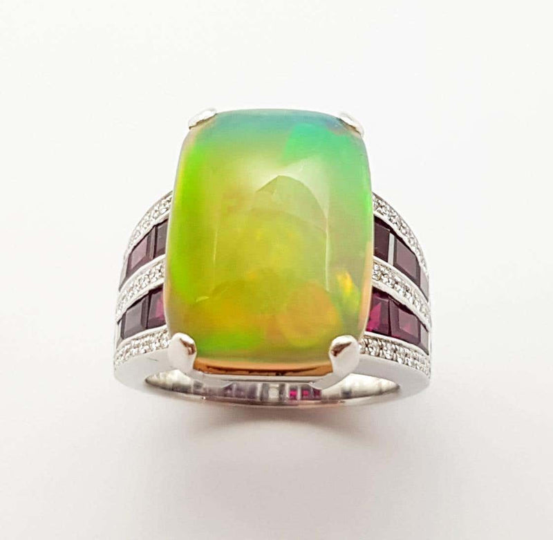 SJ6246 - Opal, Ruby and Diamond Ring Set in 18 Karat White Gold Settings