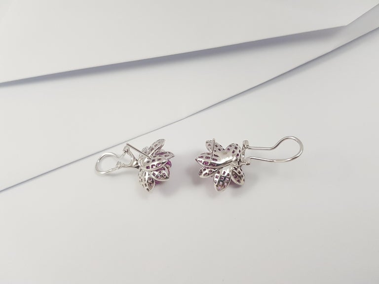 JE0174O - Invisible Set Pink Sapphire & Diamond Lotus Earrings set in 18 Karat White Gold Setting
