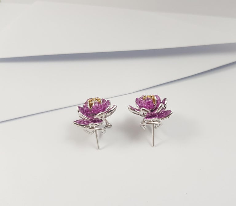 JE0174O - Invisible Set Pink Sapphire & Diamond Lotus Earrings set in 18 Karat White Gold Setting