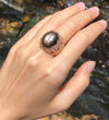 SJ1847 - Black Star Sapphire with Brown Diamond Ring Set in 18 Karat Rose Gold Settings
