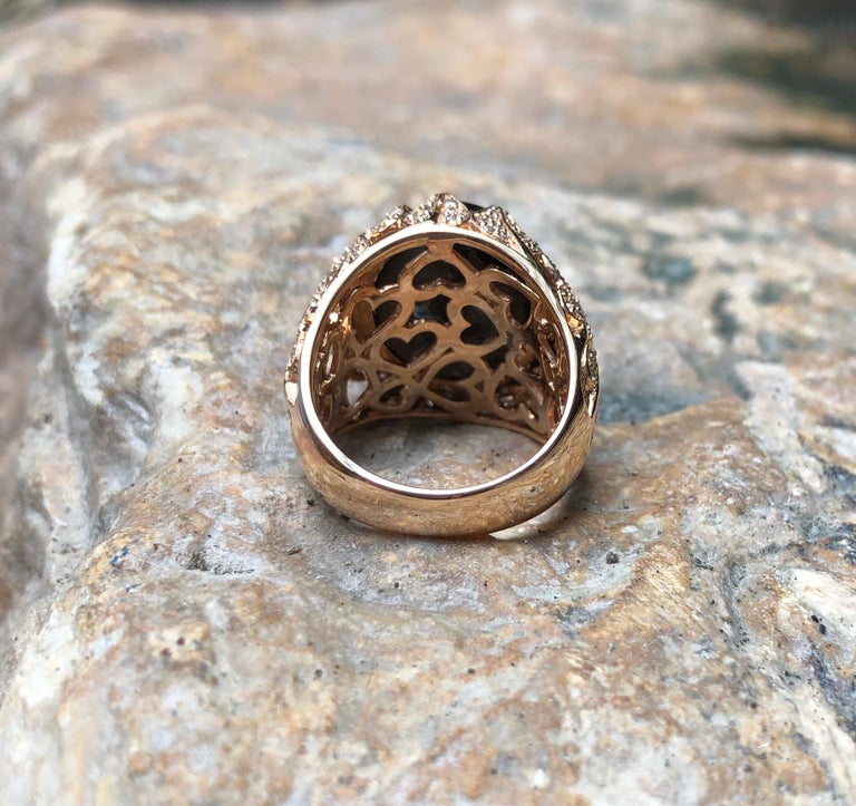 SJ1847 - Black Star Sapphire with Brown Diamond Ring Set in 18 Karat Rose Gold Settings