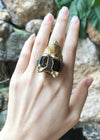 SJ3044 - Black Sapphire, Cabochon Ruby and Onyx Dog Ring set in Silver Settings