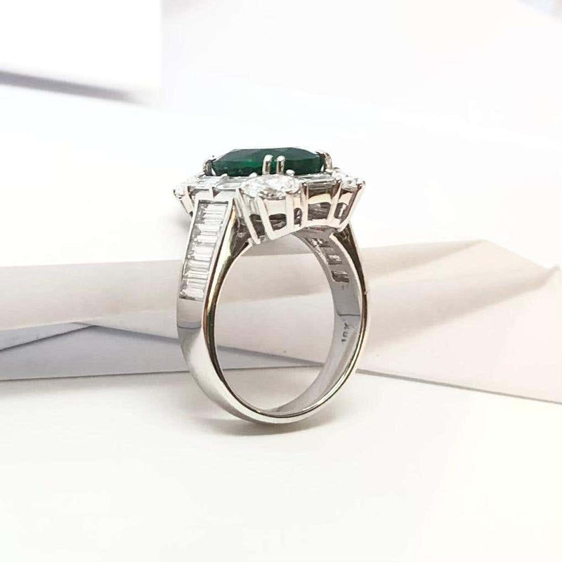 SJ6265 - Certified 4cts Zambian Emerald with Diamond Ring Set in 18 Karat White Gold