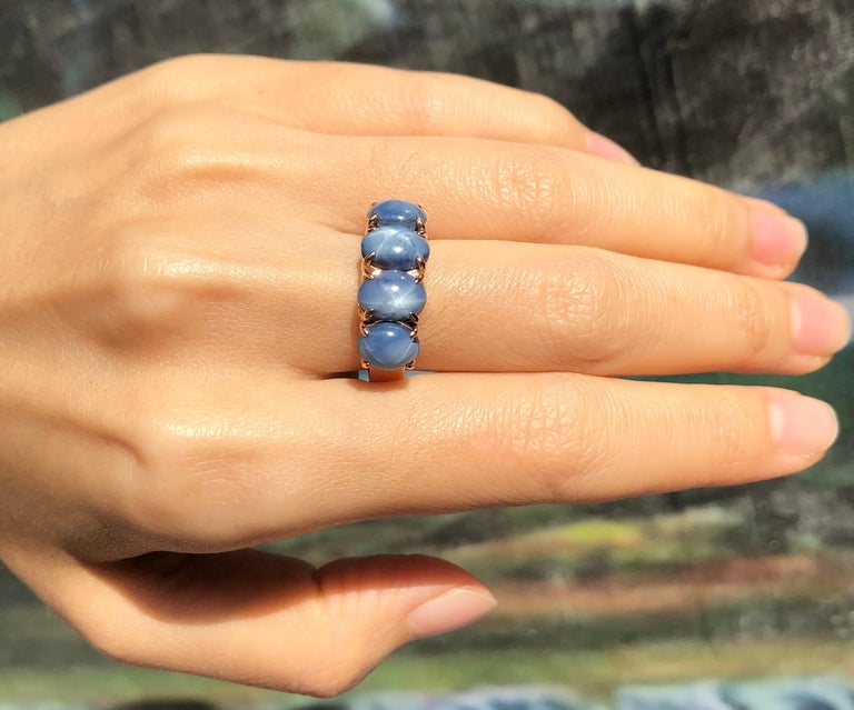 SJ2876 - Blue Star Sapphire Ring Set in 18 Karat Rose Gold Settings