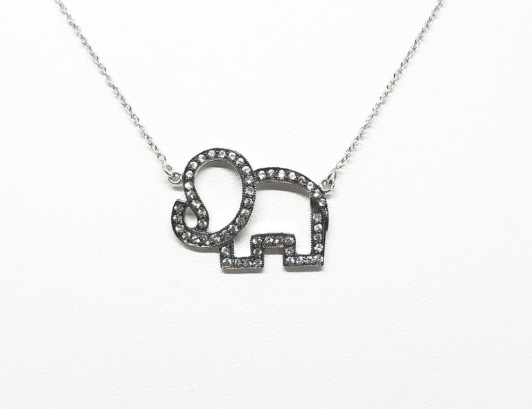 SJ3043 - White Sapphire Elephant Necklace set in Silver Settings