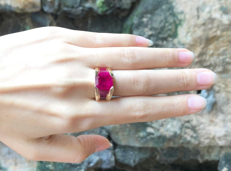 JR0149P - Emerald Cut Ruby Ring Set in 18 Karat Gold Settings