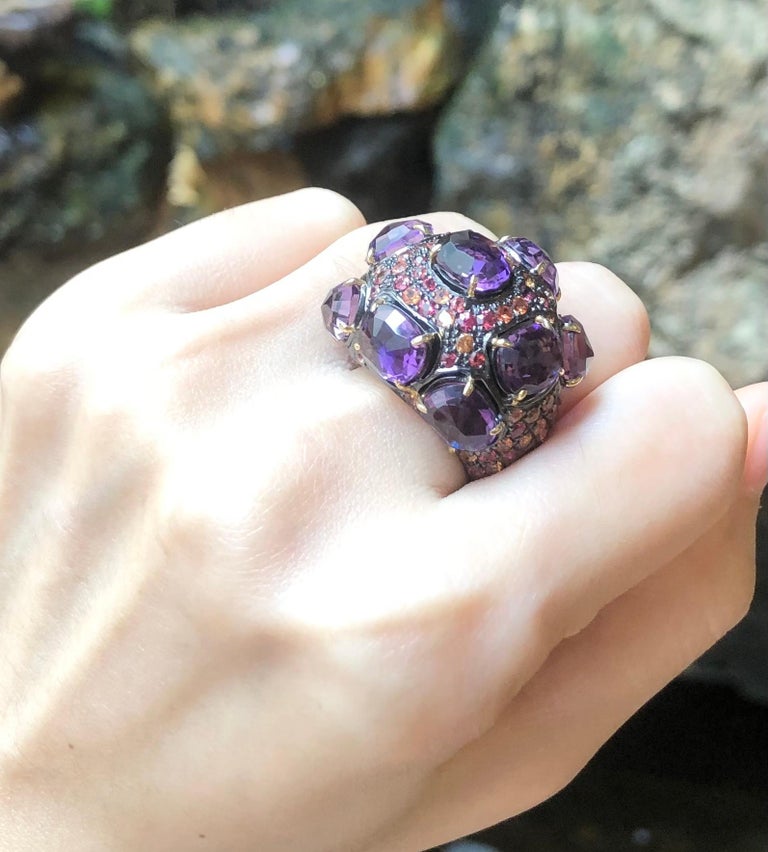 SJ3190 - Amethyst with Orange Sapphire Ring set in Silver Settings