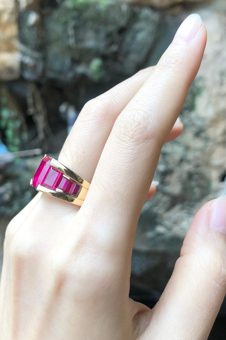 JR0149P - Emerald Cut Ruby Ring Set in 18 Karat Gold Settings