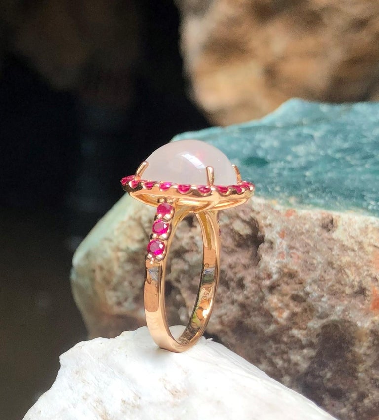 SJ3116 - Moonstone with Ruby Ring set in 18 Karat Rose Gold Settings