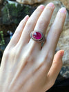 SJ1486 - Cabochon Ruby with Blue Sapphire and Diamond Ring Set in 18 Karat Gold Settings