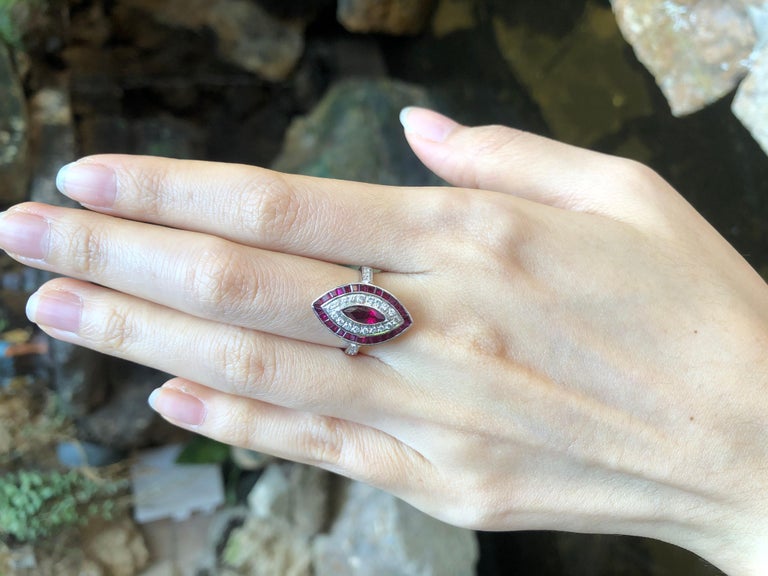 SJ2350 - Marquise Ruby with Diamond Ring Set in 18 Karat White Gold Setting
