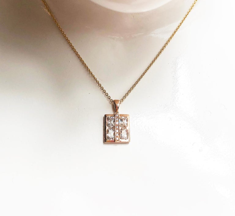 SJ2413 - White Sapphire with Diamond Pendant Set in 18 Karat Rose Gold Settings