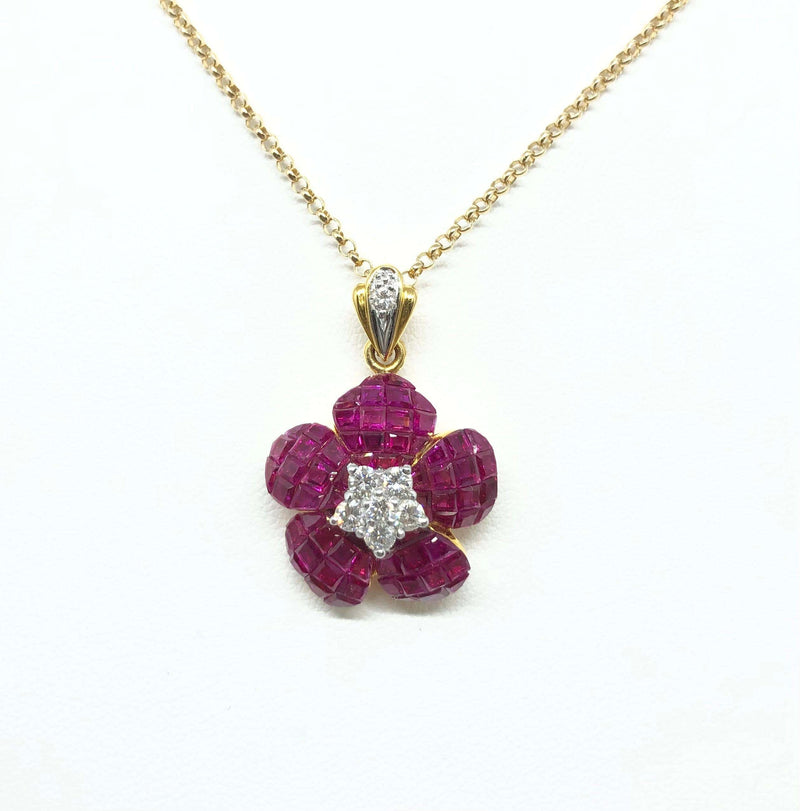 SJ2247 - Ruby with Diamond Pendant set in 18 Karat Gold Settings