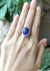 SJ3064 - Cabochon Tanzanite with Cubic Zirconia Ring set in Silver Settings