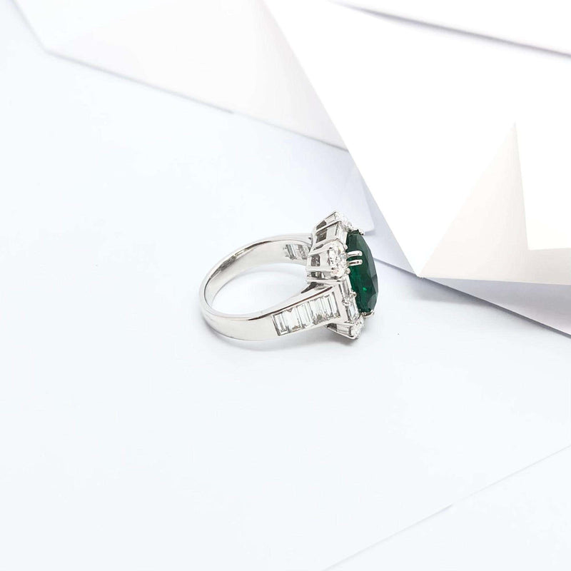 SJ6265 - Certified 4cts Zambian Emerald with Diamond Ring Set in 18 Karat White Gold