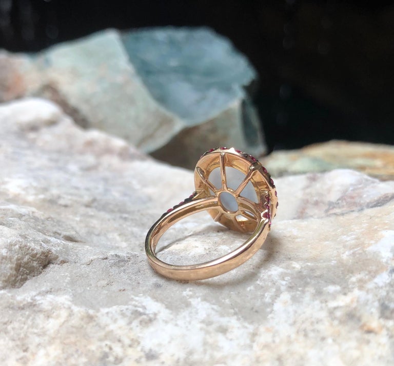 SJ3116 - Moonstone with Ruby Ring set in 18 Karat Rose Gold Settings