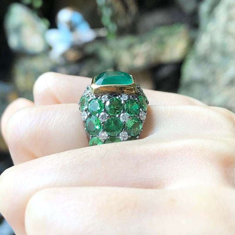 SJ2475 - Emerald, Tsavorite and Diamond Ring Set in 18 Karat Gold Settings