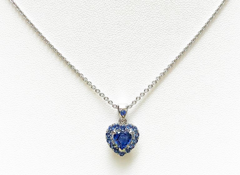 SJ1897 - Heart Shape Blue Sapphire Pendant Set in 18 Karat White Gold Settings