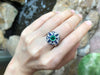 SJ1606 - Emerald with Blue Sapphire and Diamond Ring Set in 18 Karat White Gold Settings