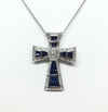SJ1257 - Blue Sapphire with Diamond Cross Pendant Set in 18 Karat White Gold Settings